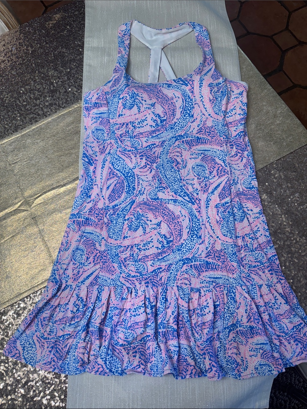 Lilly Pulitzer Luxletic Pink/Blue Printed Sleeveless Ruffle Hem Dress & Shorts